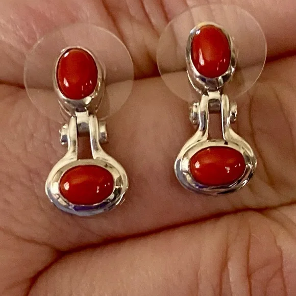NWT Mediterranean Coral & White Zircon Earrings in Platinum over .925 Sterling